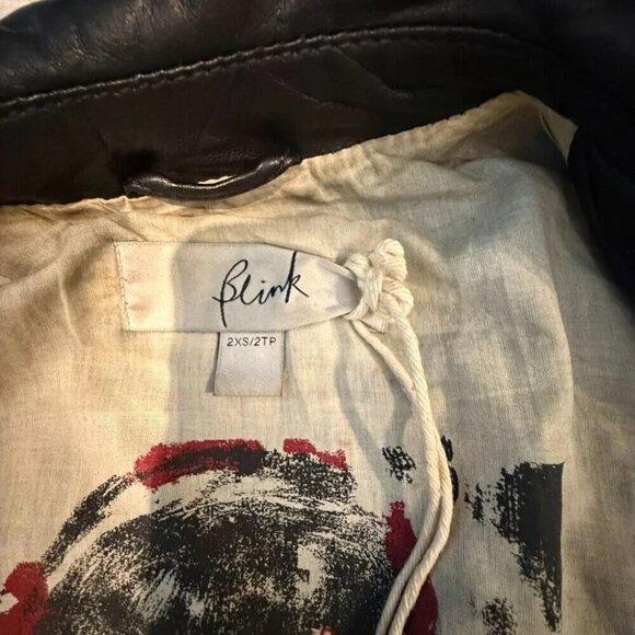 Black Leather Jacket with Diagonal Zipper, Blink (Danier), Size 2XS - Picture 7 of 8